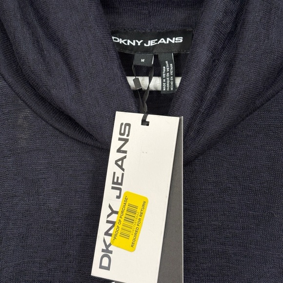 DKNY Dark Navy Blue Sheer Long Sleeve Top Size Medium NWT Womens - Picture 7 of 12